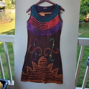 KPC Made In Nepal 100% Cotton Multicolored Razor Cut Hand Embroidered Dress- XXL